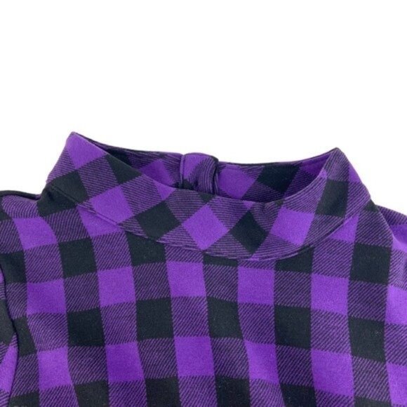 Talbots Purple and Black Plaid Buffalo Check Long Sleeve Dress - Picture 3 of 7